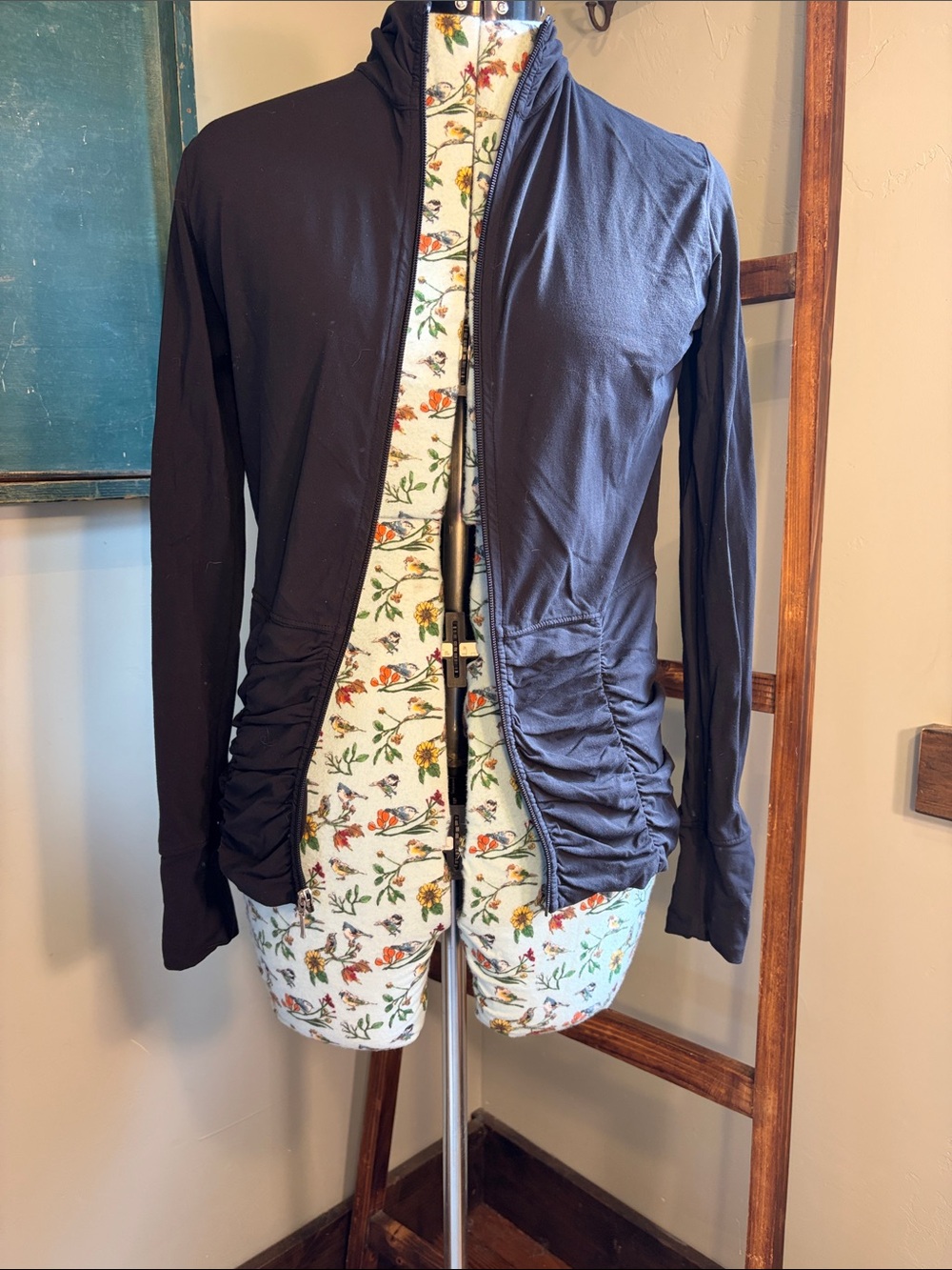 Lucy Black Ruched Zip-Up Lightweight Jacket